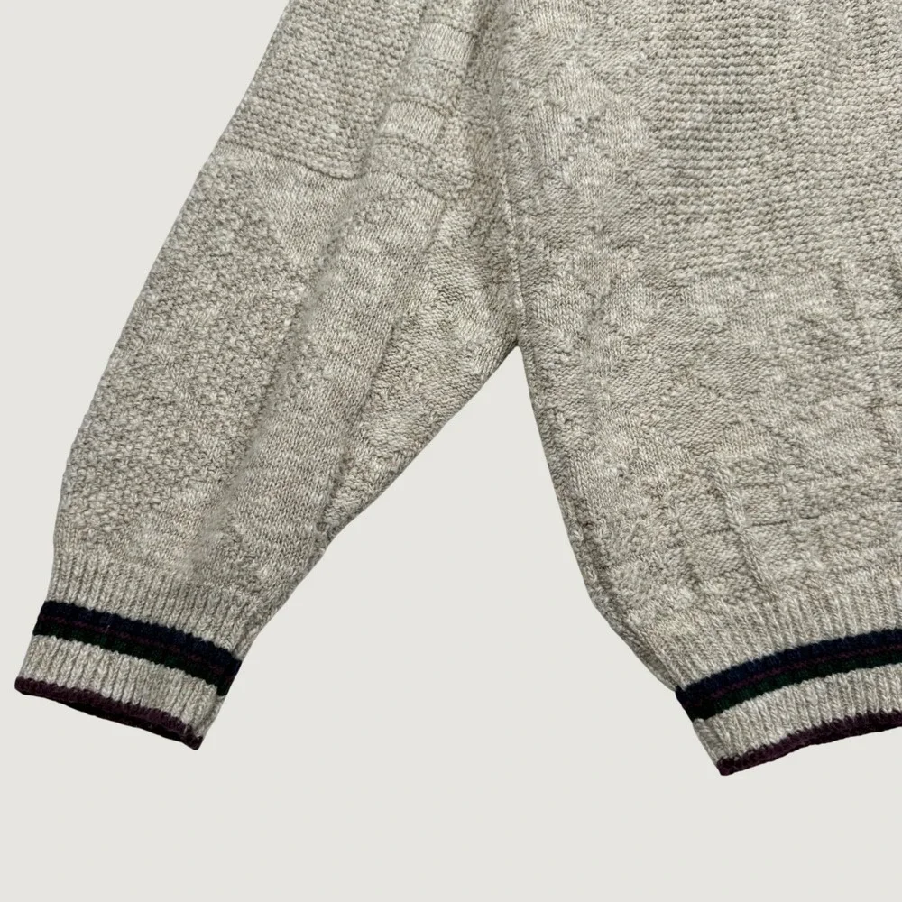 Vintage Winona Golf Embroidered Knit Sweater Womens Large Oatmeal Argyle USA